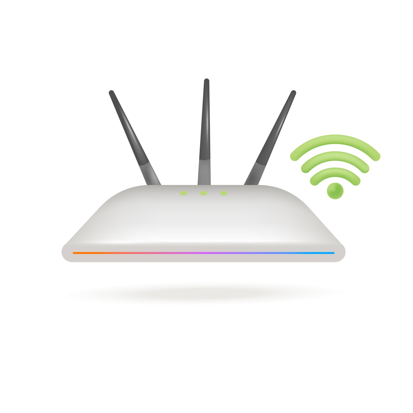 Wireless router and green Wi-Fi symbol 3D illustration